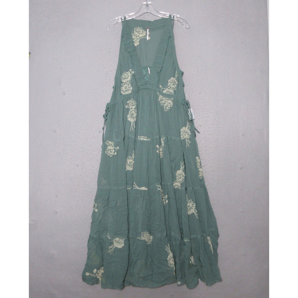 Free People Dress Run Away With Me Embroidered Tiered Boho Lined Midi Flowy NWT